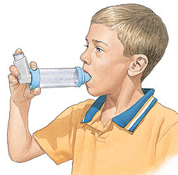 Young Child Using AeroChamber for Asthma Inhaler