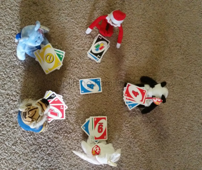 Elf on the Shelf Ideas Playing Uno