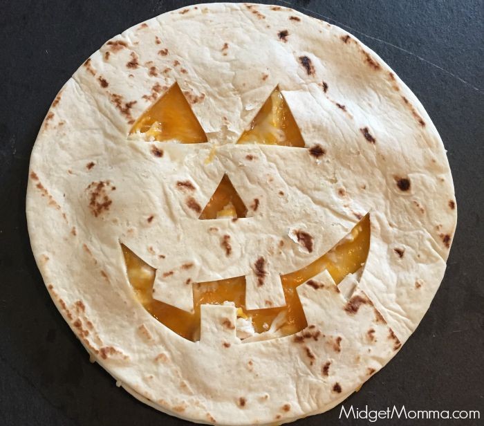 Easy jack-o-lantern quesadilla